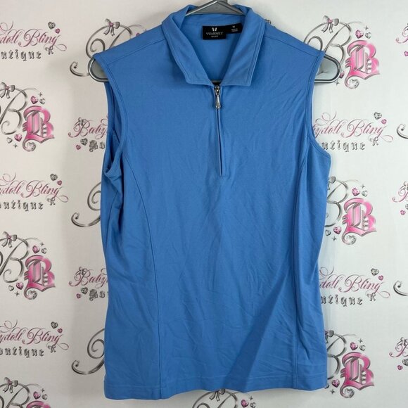 Vuarnet tank top half zip collared texture Women's Light Blue Zip-Up Tank Top - Picture 1 of 12